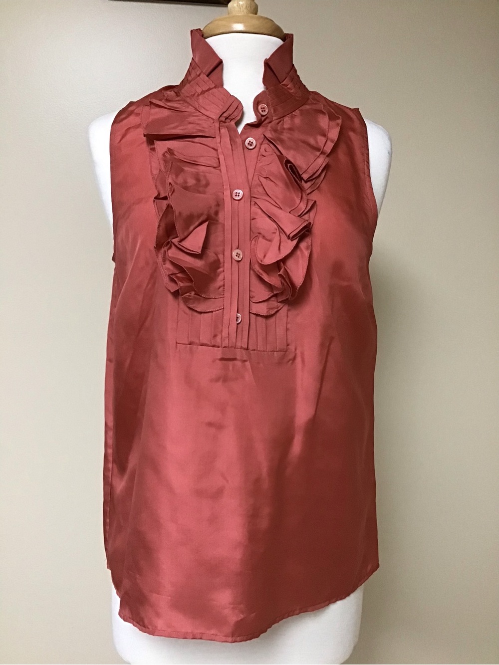 J. Crew 100% Silk, Ruffle front Sleeveless Blouse in Autumn Spice Size 10
